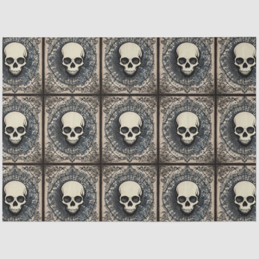 Zwarte Gothische schedel, spinweb ornament ephemer Tissuepapier (Voorkant)