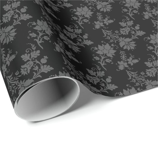 Zwarte Gotische Bloem Cadeaupapier (Rol Hoek)