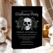 Zwarte Gotische Bloemenschedel Halloween Uitnodigi Kaart