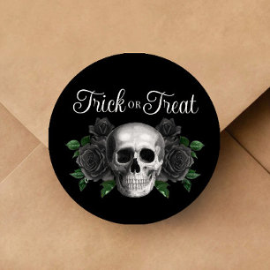 Zwarte gotische bloemenschedel trick or treat Hall Ronde Sticker