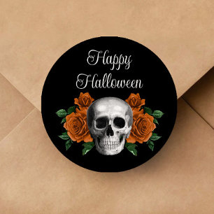 Zwarte Gotische Bloemrijke Schedel Halloween Ronde Sticker