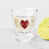 Zwarte Gotische bruiloft skelet handen tot de dood Shot Glas (Voorkant)