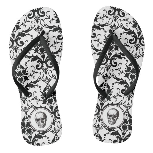 zwarte gotische Damask Pattern Skull Teenslippers (Voetbed)