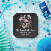 Zwarte gotische halloween bloemenschedel bruidsdou papieren bordje (Feest)