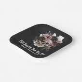 Zwarte gotische halloween bloemenschedel bruidsdou papieren bordje (Gebogen)