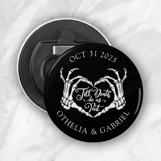 Zwarte Gotische Halloween Bruiloft Button Flesopener