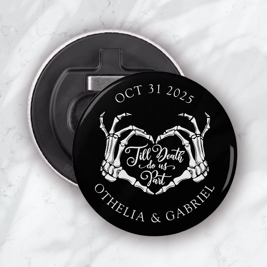 Zwarte Gotische Halloween Bruiloft Button Flesopener