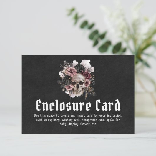 Zwarte Gotische Halloween Floral Skull Enclosure K Kaart (Staand voorkant)