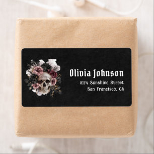 Zwarte Gotische Halloween Floral Skull Vrijgezelle Etiket