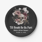 Zwarte Gotische Halloween Floral Skull Vrijgezelle Papieren Bordje (Voorkant)
