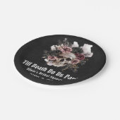 Zwarte Gotische Halloween Floral Skull Vrijgezelle Papieren Bordje (Gekanteld)