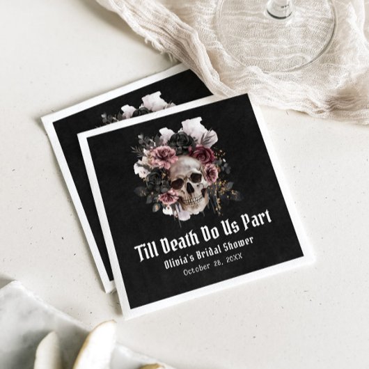 Zwarte Gotische Halloween Floral Skull Vrijgezelle Servet