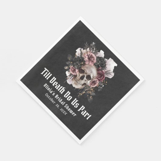 Zwarte Gotische Halloween Floral Skull Vrijgezelle Servet (Hoek)
