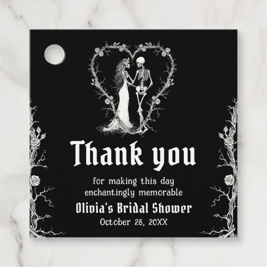 Zwarte Gotische Halloween Skelet Bruidsdouche Bedankjes Labels (Voorkant)