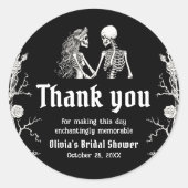 Zwarte Gotische Halloween Skelet Bruidsdouche Ronde Sticker (Voorkant)