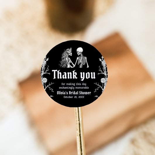 Zwarte Gotische Halloween Skelet Bruidsdouche Ronde Sticker