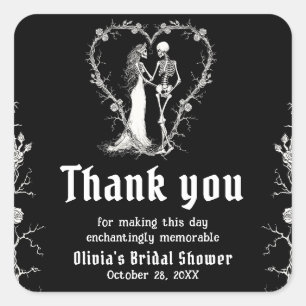 Zwarte Gotische Halloween Skelet Bruidsdouche Vierkante Sticker