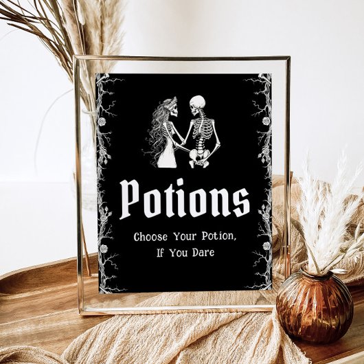 Zwarte Gotische Halloween Skeleton Potions Teken Poster