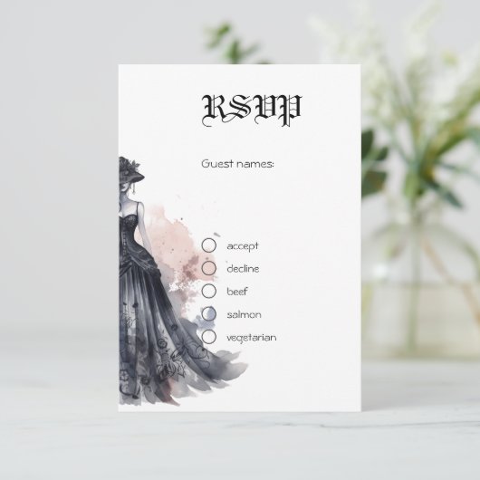 Zwarte gotische jurk bruiloft Enclosure Kaart (Staand voorkant)