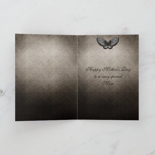 Zwarte Gotische Kant & Damask Moederdag Kaart (Binnen)