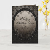 Zwarte Gotische Kant & Damask Moederdag Kaart (Gele Bloem)