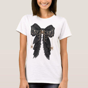 Zwarte Gotische Kant Lint met Spinnen Coquette T-shirt