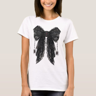 Zwarte Gotische Kant Lint met Spinnen Coquette T-shirt