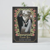 Zwarte Gotische Kist Roos bruiloft dank u kaart (Staand voorkant)