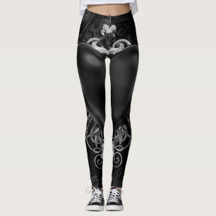 Zwarte Gotische Liefdeshart & Rozen Siermotief Leggings
