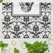 zwarte gotische patroonschedel Halloween Theedoek (Gevouwen)