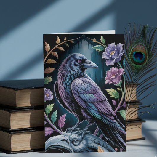 Zwarte Gotische Raven Art Notecard Bedankkaart