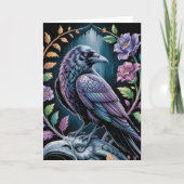 Zwarte Gotische Raven Art Notecard Bedankkaart (Voorkant)