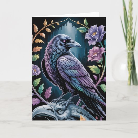 Zwarte Gotische Raven Art Notecard Bedankkaart (Voorkant)