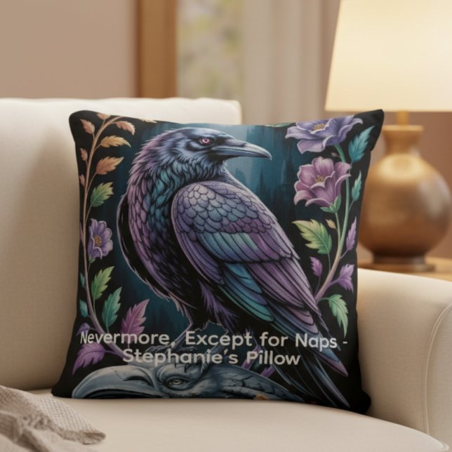 Zwarte Gotische Raven met Bloemen Humor Kussen (Personalized funny black gothic raven pillow
)