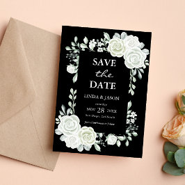 Zwarte Gotische Rozen Trouwkaart 'Save the Date' Kaart