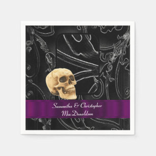 Zwarte gotische schedel bruiloft damast patroon servetten