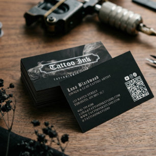 Zwarte gotische tatoeëerder studio foto QR Visitekaartje