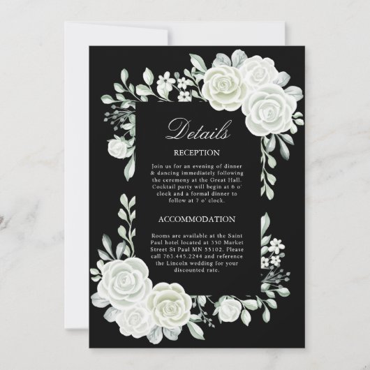 Zwarte Gotische Witte Rozen Trouwruimte Kaart (Voorkant)
