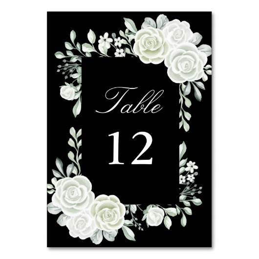 Zwarte Gotische Witte Rozen Trouwtafel Nummers Kaart (Voorkant)