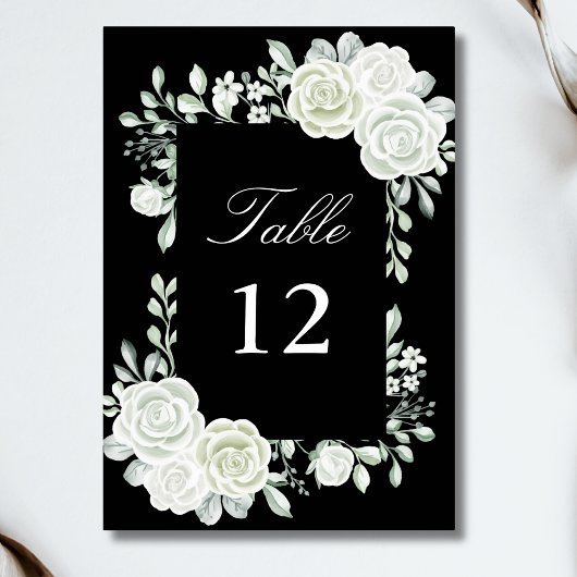 Zwarte Gotische Witte Rozen Trouwtafel Nummers Kaart