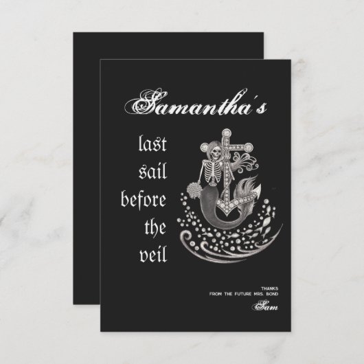 Zwarte Gotische Zeemeermin Laatste Zeil Veil Bache Bedankkaart (Voorkant / Achterkant)