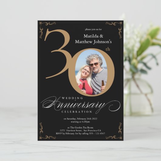 Zwarte Goud 30e Huwelijksjubileum Calligrafie Kaart (Staand voorkant)