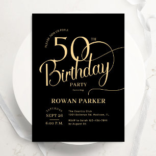 Zwarte Goud 50ste Verjaardag Elegante Schrift Kaart