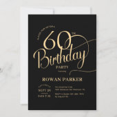 Zwarte Goud 60e Verjaardag Elegant Schrift Kaart (Voorkant)