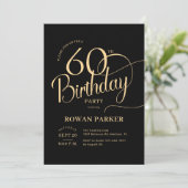 Zwarte Goud 60e Verjaardag Elegant Schrift Kaart (Staand voorkant)
