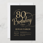 Zwarte Goud 80ste Verjaardag Elegante Script Kaart (Voorkant)