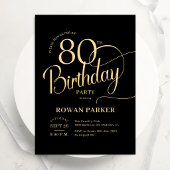 Zwarte Goud 80ste Verjaardag Elegante Script Kaart