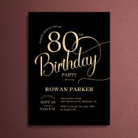 Zwarte Goud 80ste Verjaardag Elegante Script