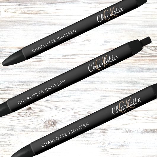 Zwarte goud aangepaste monogram naam script inkt pen