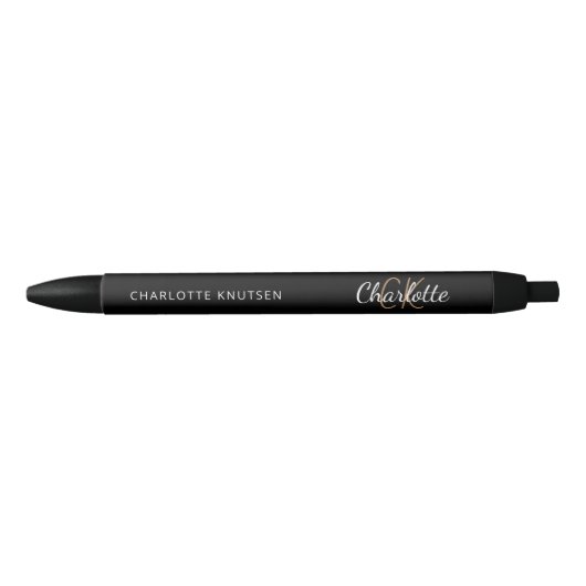 Zwarte goud aangepaste monogram naam script inkt pen (Voorkant)